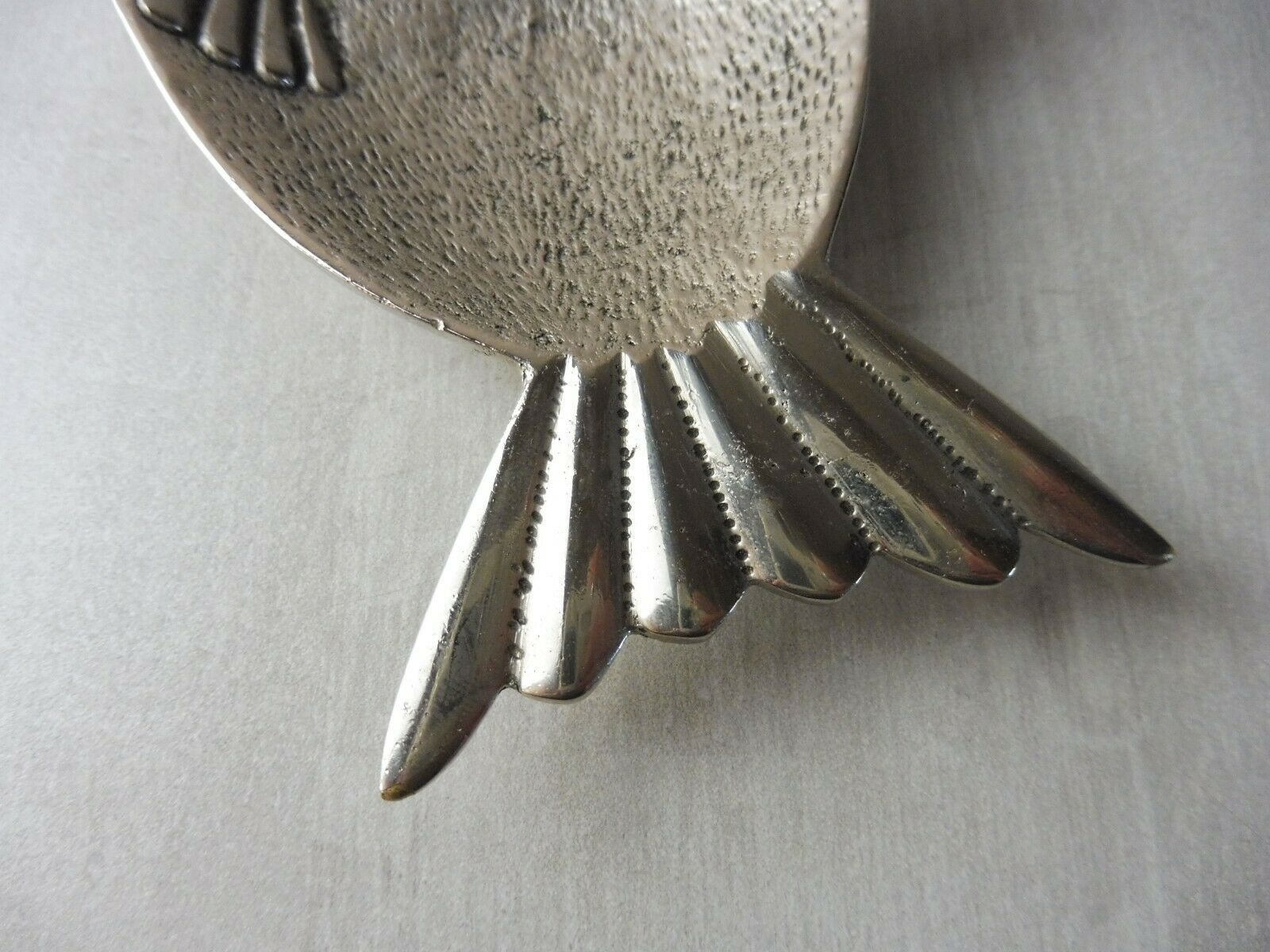 Old ashtray in silver metal, fish shape, vintage