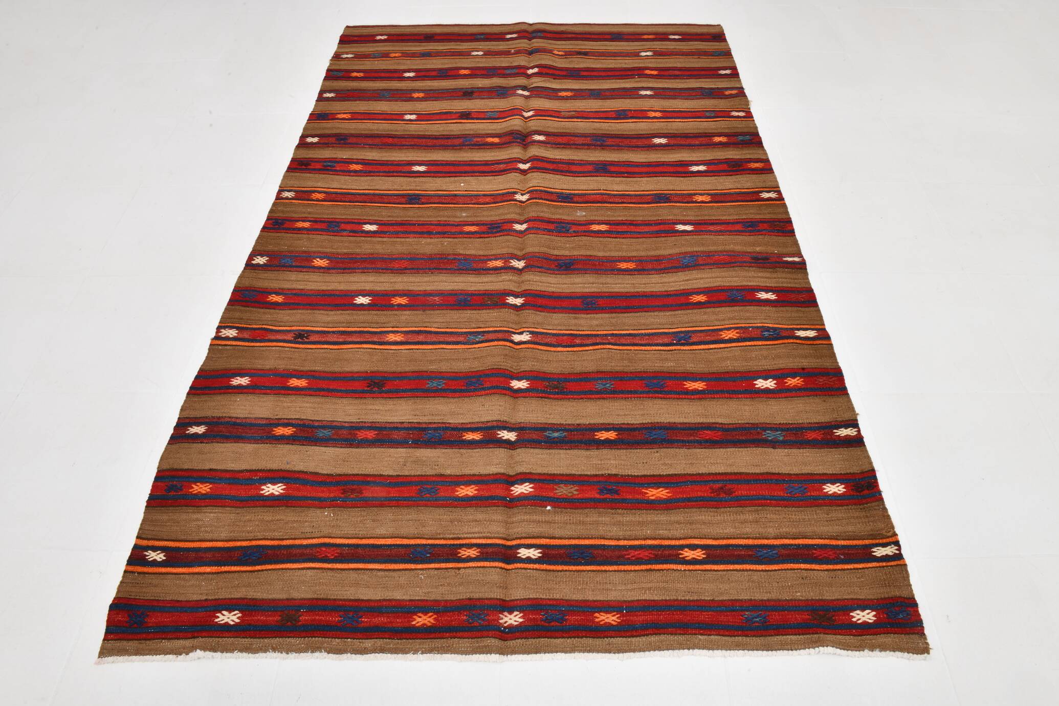 Pinstriped Pattern Red Brown Vintage Kilim Rug, 154x246Cm