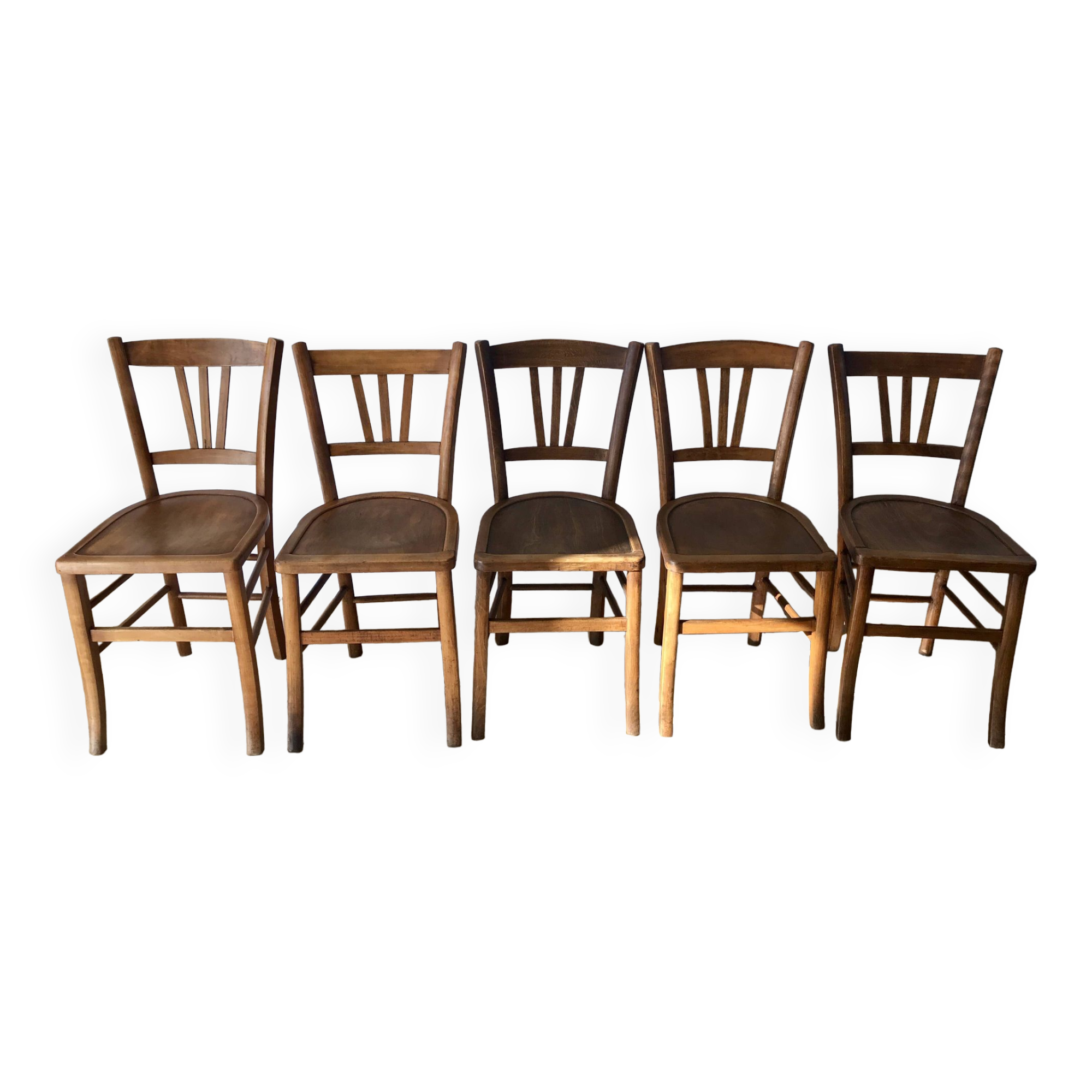 Set of 5 beech wood bistro chairs from the 1950s