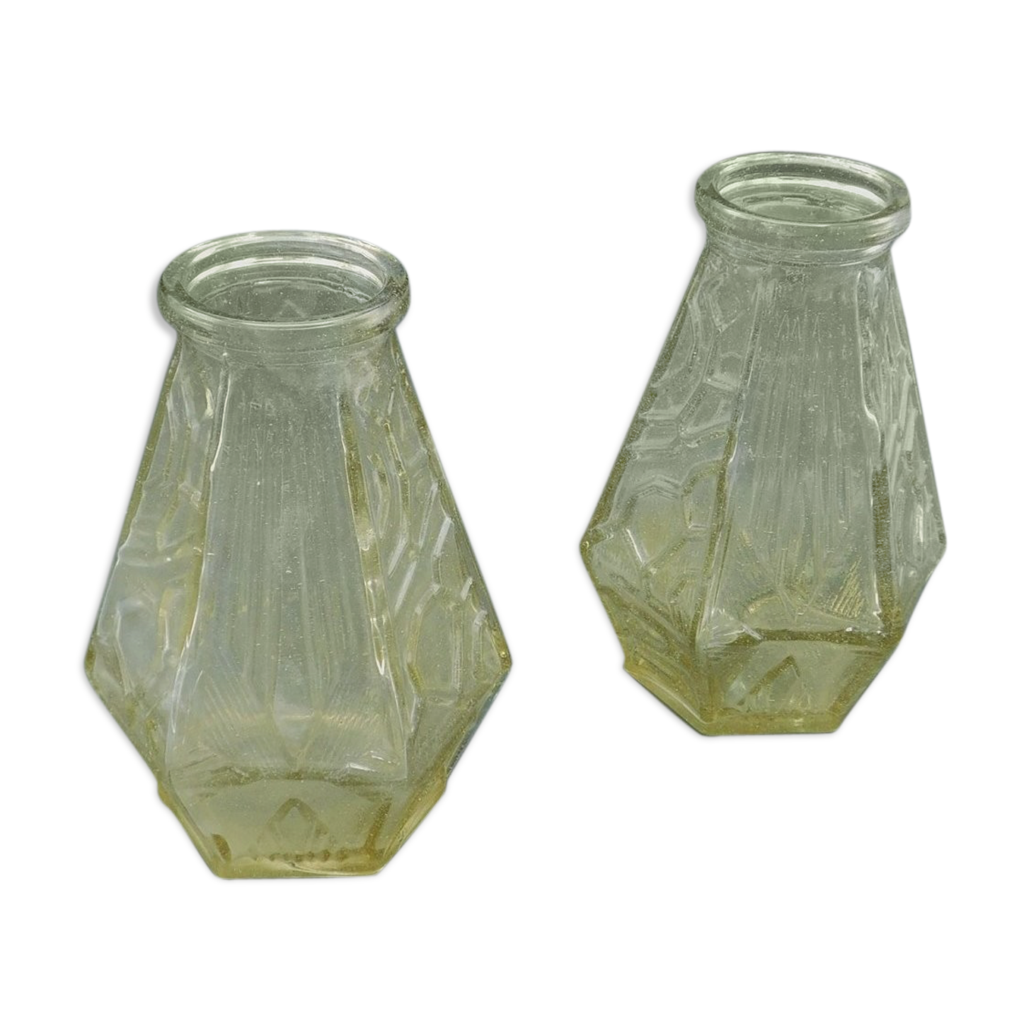 Duo of moulded and bubbled smoked glass vases - Modernism