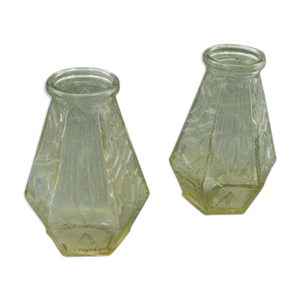 Duo of moulded and bubbled smoked glass vases - Modernism