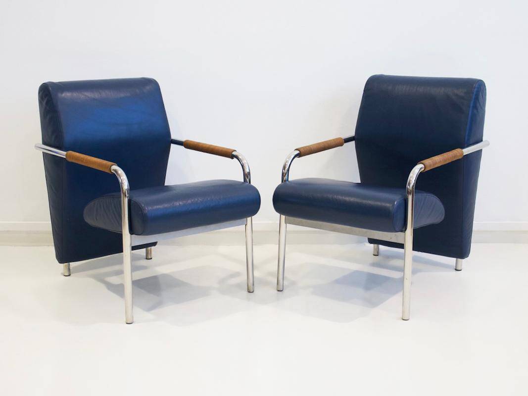 Pair of blue Niccola sun loungers by Andrea Branzi for Zanotta