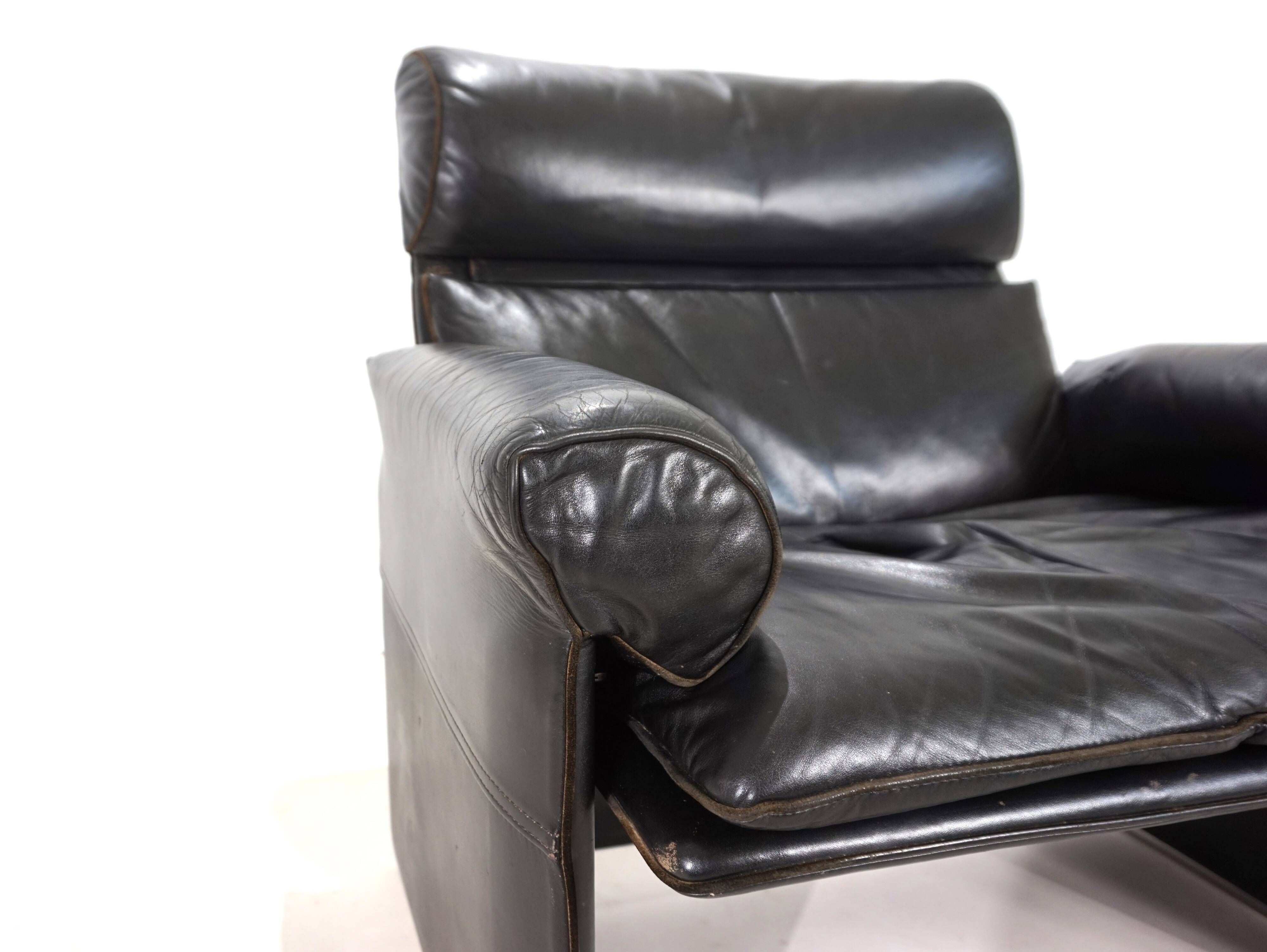 Saporiti Italia leather armchair by Giovanni Offredi, 1970