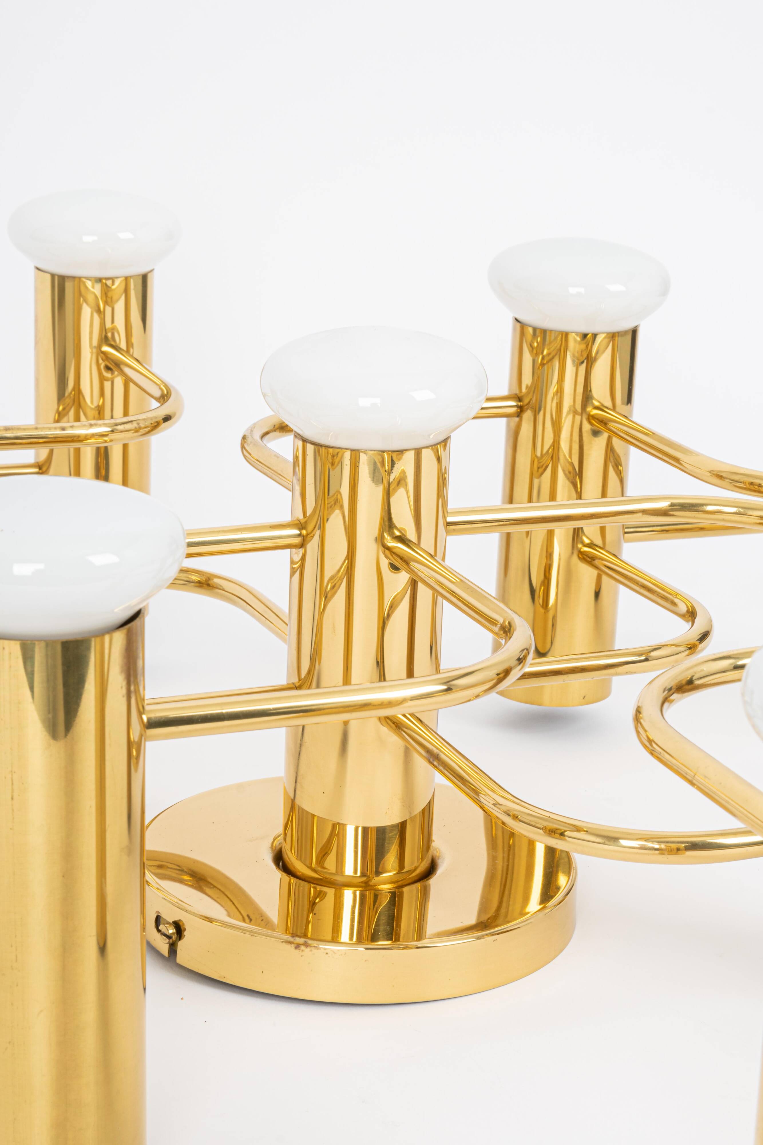 1 of 2 Sciolari Leola wall-mounted ceiling light in brass, Germany, 1970s