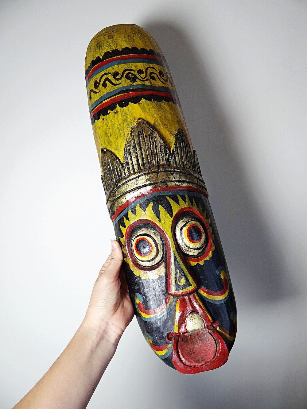 Large Balinese mask carved and hand-painted in wood, Indonesia, 1970s.