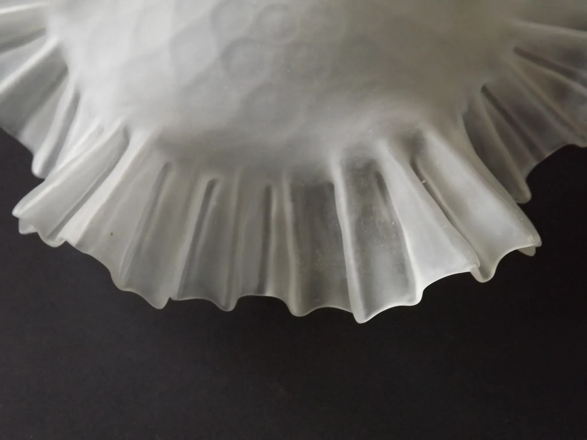 French Vintage 1930s Patterned White Frilled Glass Shade - Art Deco Lightin