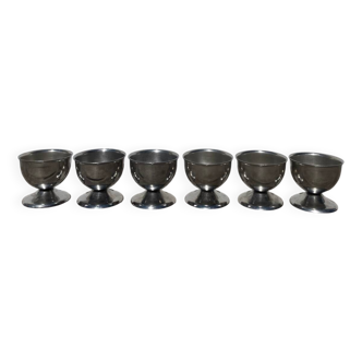 6 vintage metal egg cups 1970