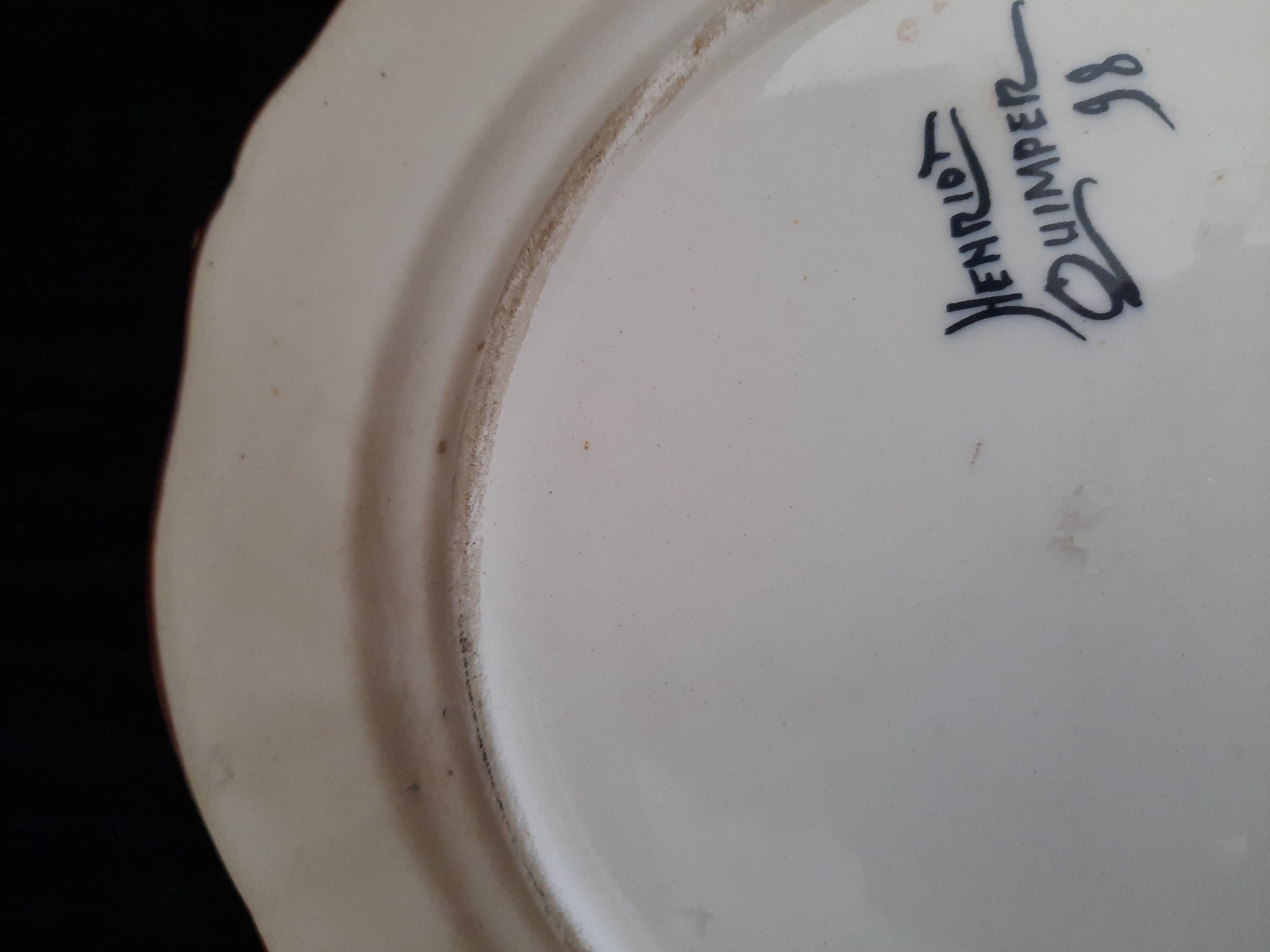 Old henriot quimper plate earthenware rosette decoration