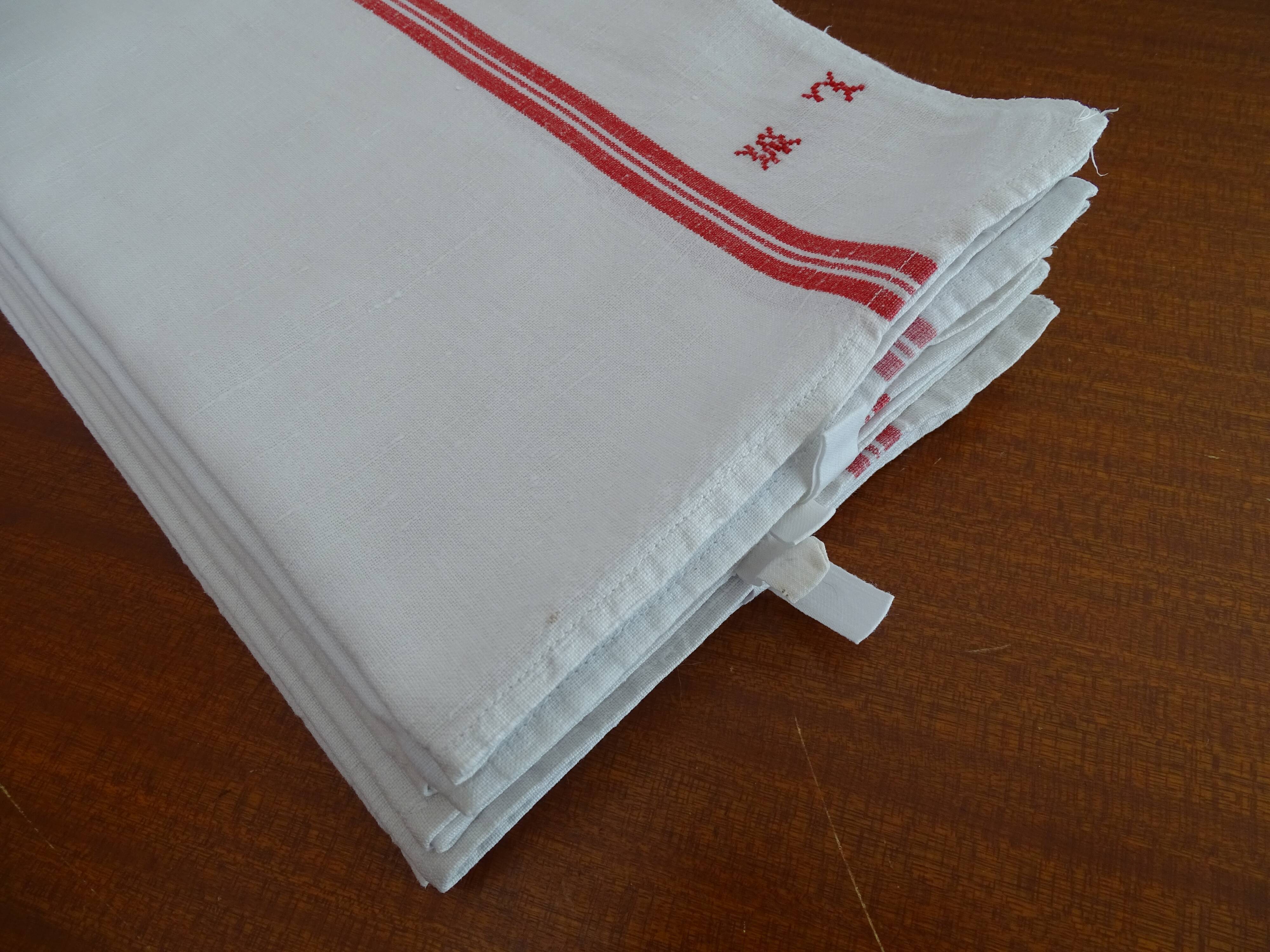 Lot 6 old cotton towels monogrammed LM