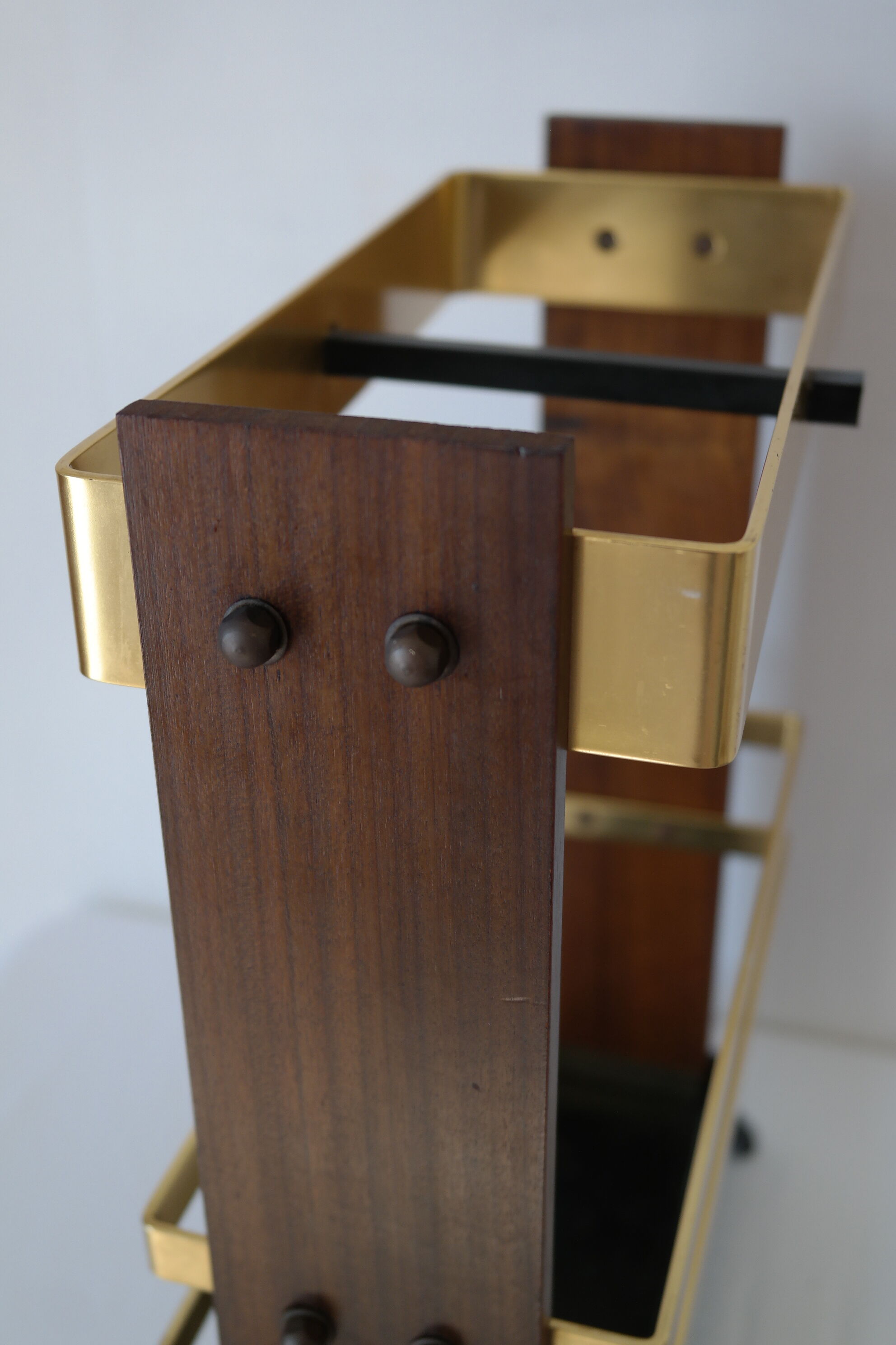 Vintage wooden and brass umbrella holder