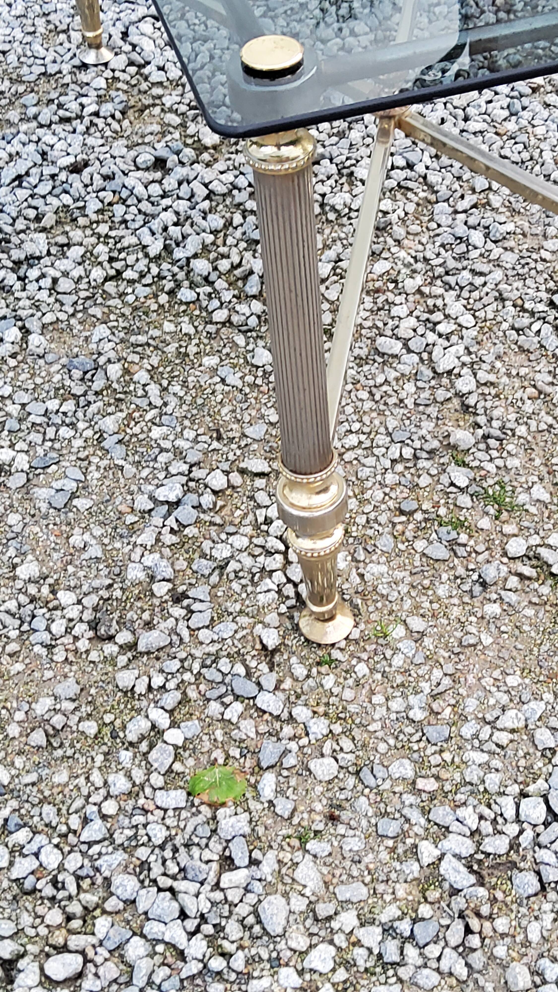Coffee table of the 70s in neo-classical style gilded metal base and chrome smoked glass top