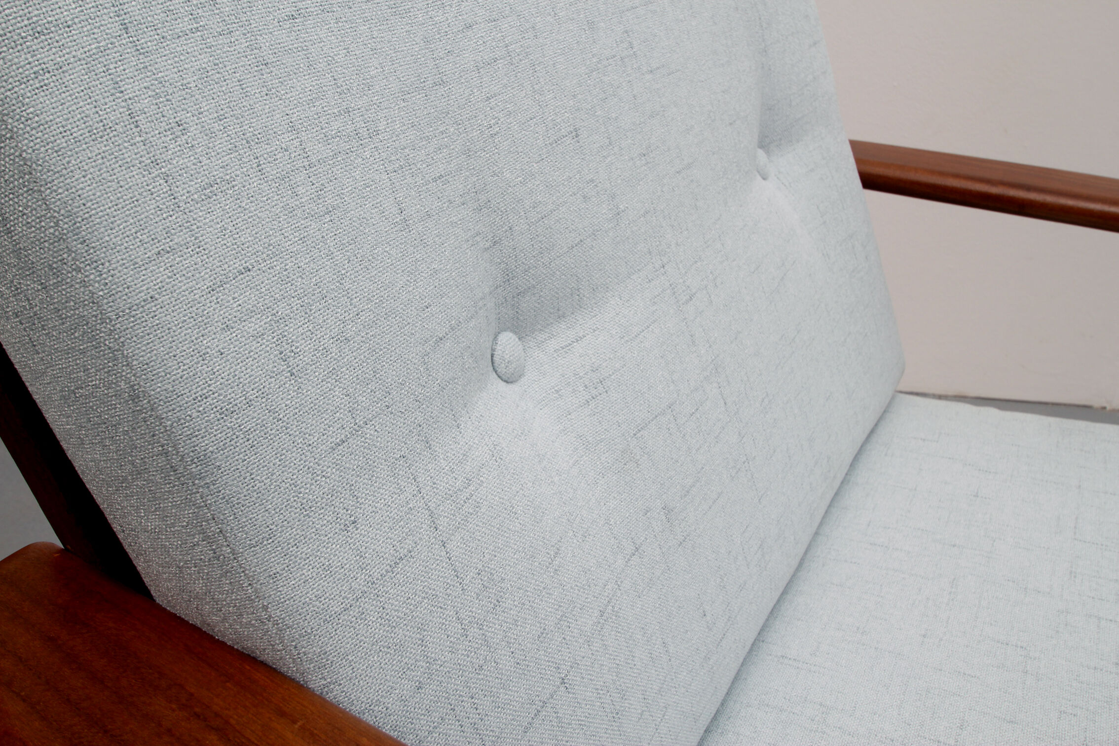 1960s teak armchair new cushions in grey-blue