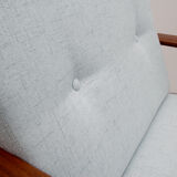 1960s teak armchair new cushions in grey-blue