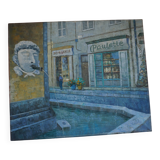 Oil on canvas street in the village of Cotignac (Provence)