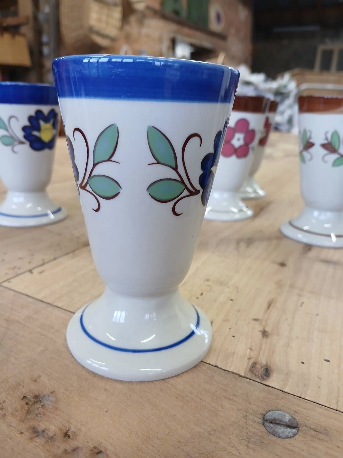 7 old glazed stoneware mazagrans