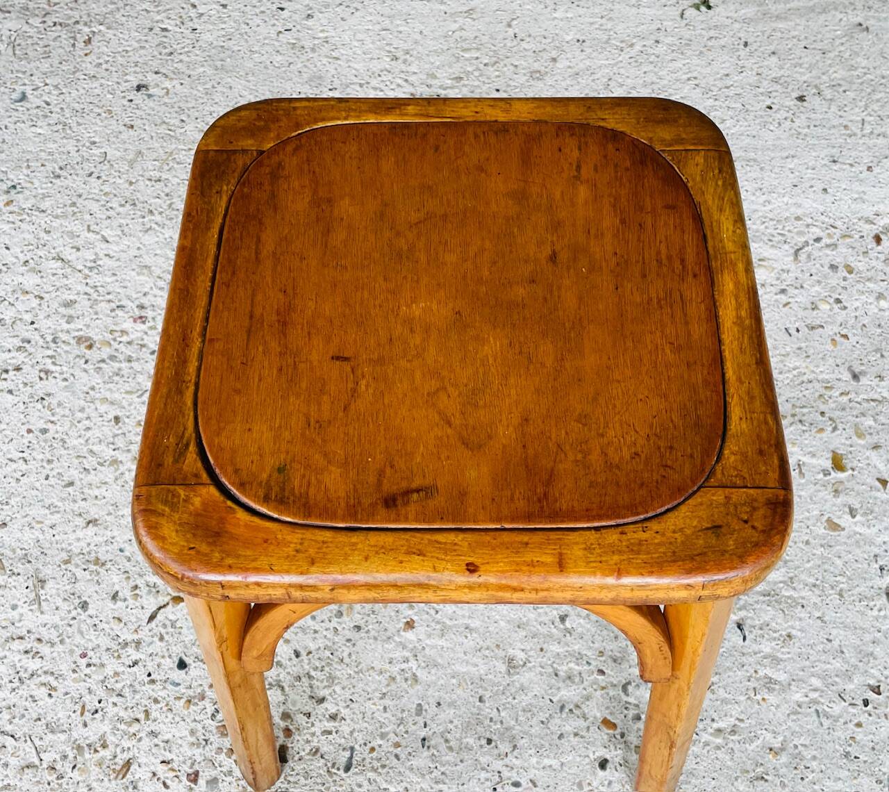 Bistro stool, curved wood by Stella, circa 1950s