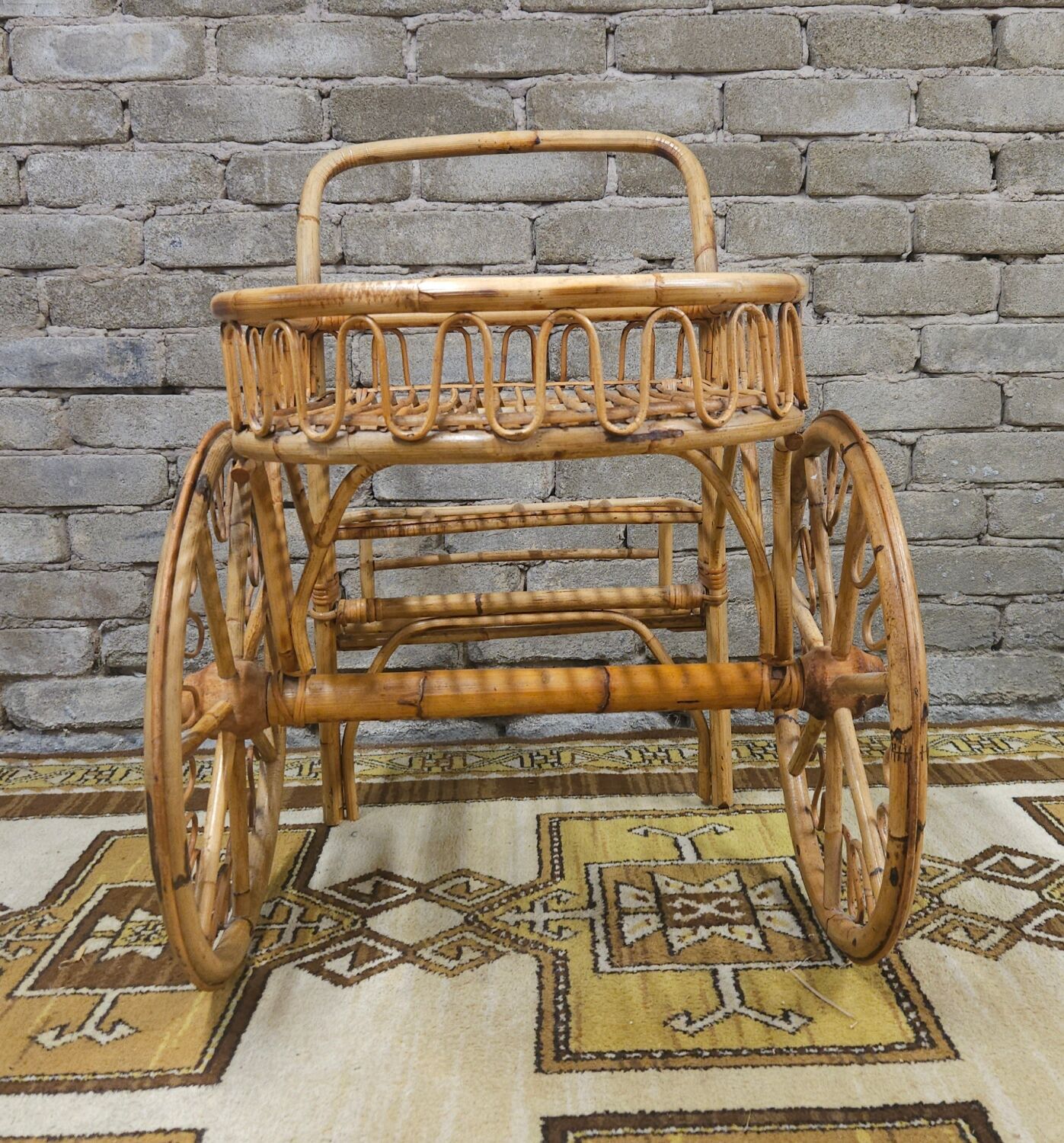 Bamboo and rattan bar cart, 1950