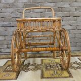 Bamboo and rattan bar cart, 1950