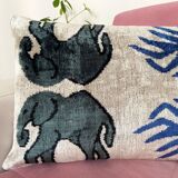 Ikat cushion in Persian elephant velvet