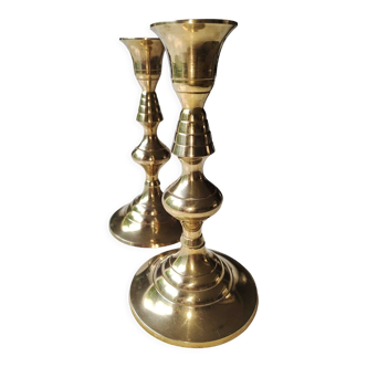 Set of 2 vintage brass torch candle holders