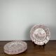 Set of 6 English flat plates, red tones