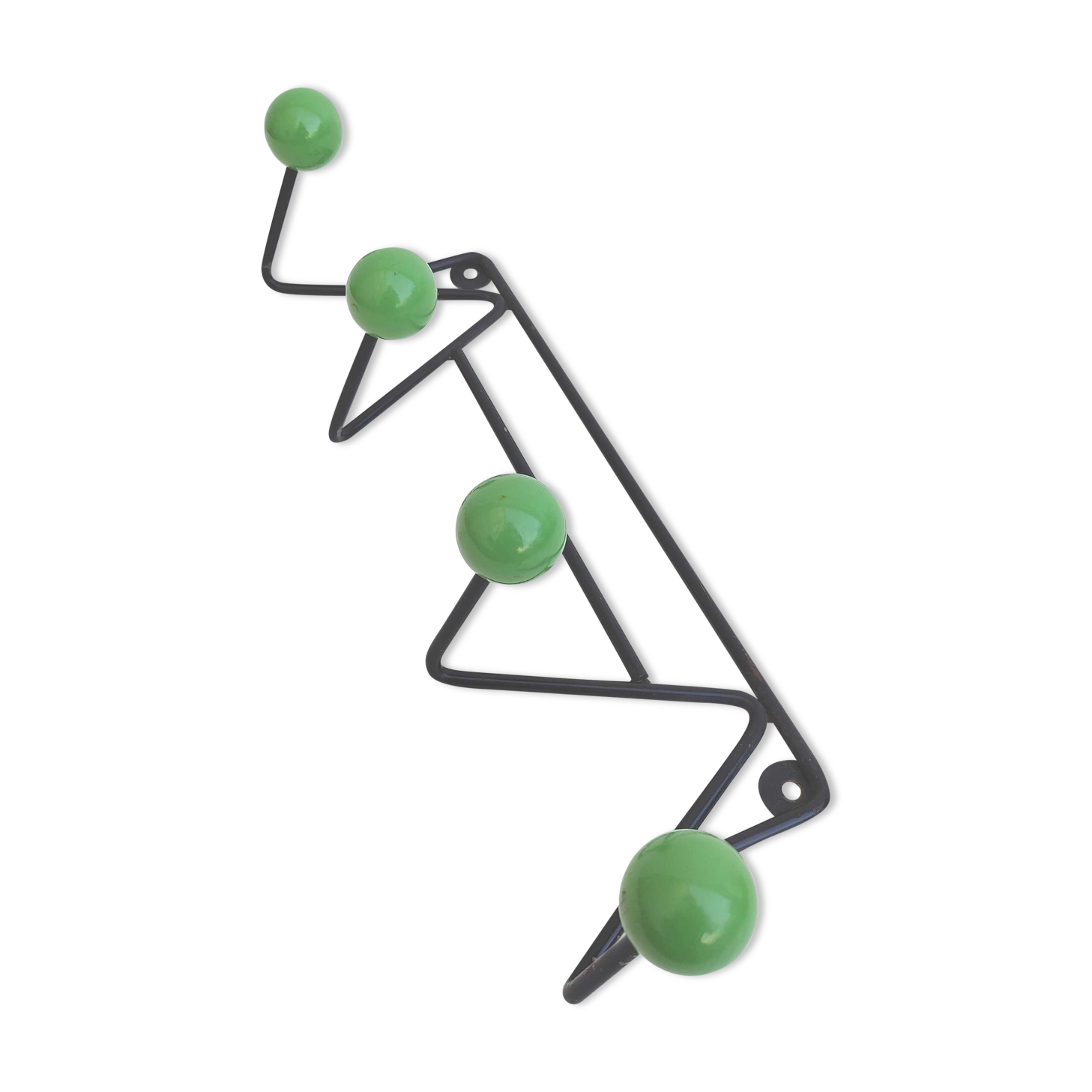 Coat rack zig-zag hooks balls green wood
