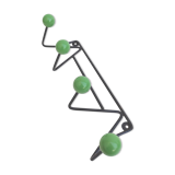 Coat rack zig-zag hooks balls green wood