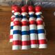 Old vintage wooden bowling game triclore plus two balls