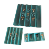 Vintage green ceramic trifle and salt shaker set 50s