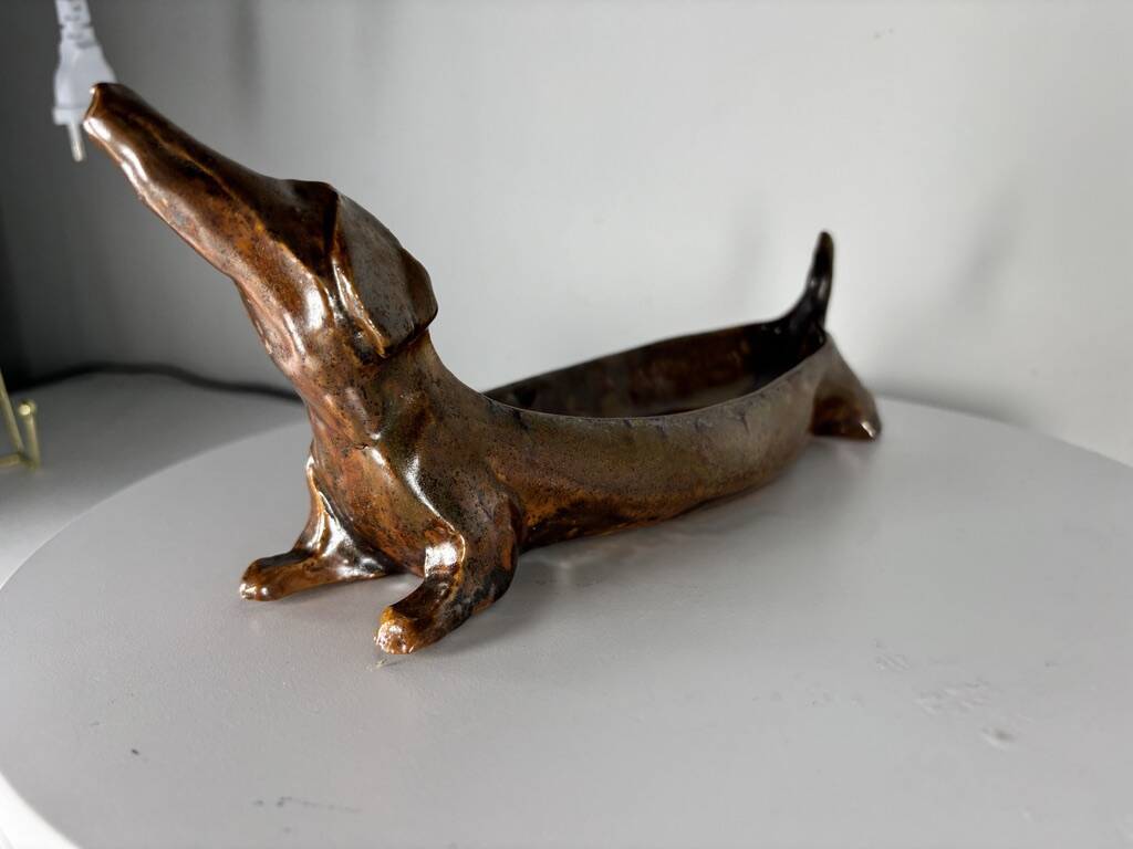 Dachshund ceramic dish 1960 france vintage