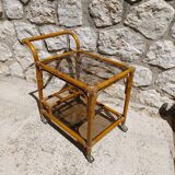 Vintage rattan rolling bar table