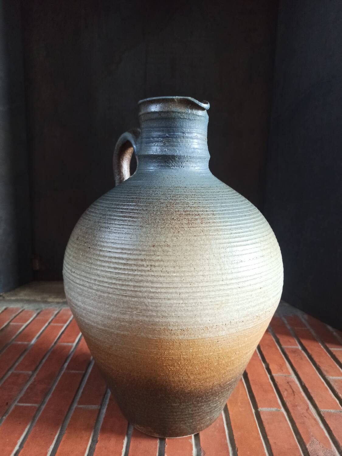 Vintage large pitcher vase in artisanal stoneware.