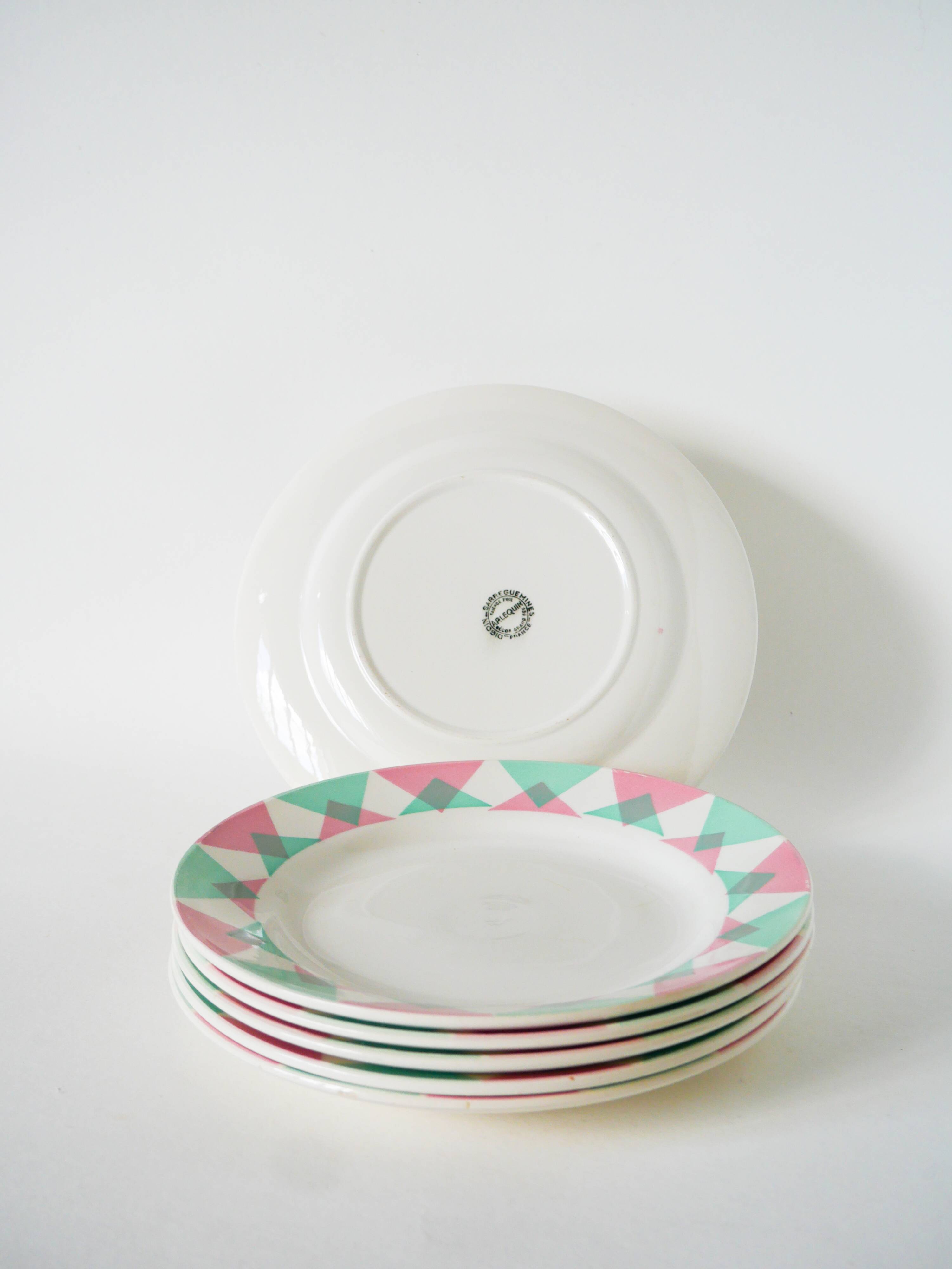 Set of 6 dessert plates, Digoin Sarreguemines Arlequin model, 1960.