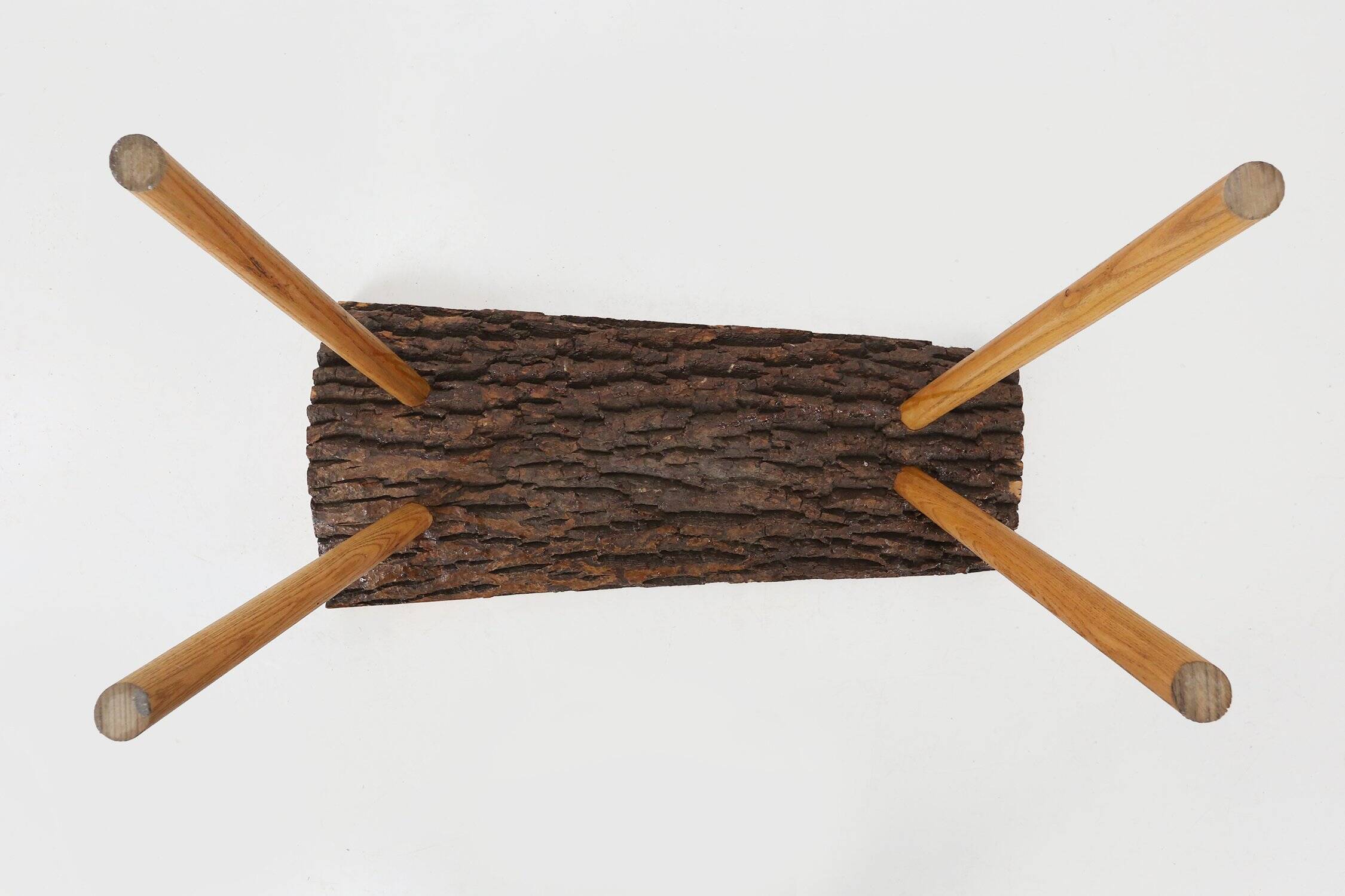 Brutalist tree trunk coffee table in solid oak, ca. 1950