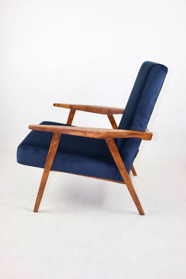 Fauteuil loft vintage années 1970 en velours bleu marine - 2 exemplaires disponibles