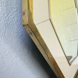 Octagonal mirror in white lacquer with brass surround