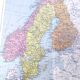 Carte ancienne  Scandinavie Norvège Suède Finlande 43x43cm de 1950