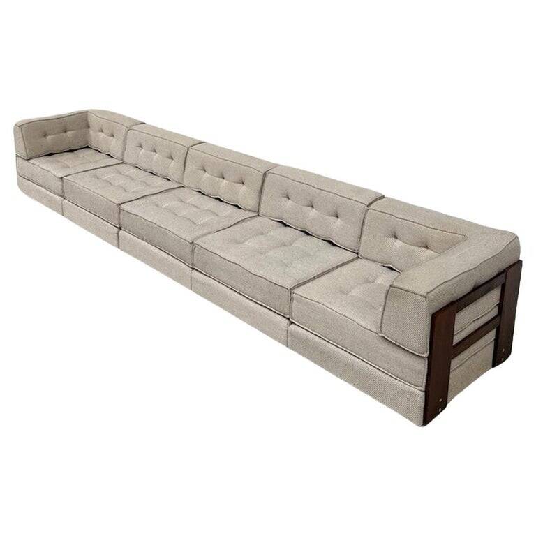Mid-Century Modern Large Sofa, Wood and Orignal Upholstery
