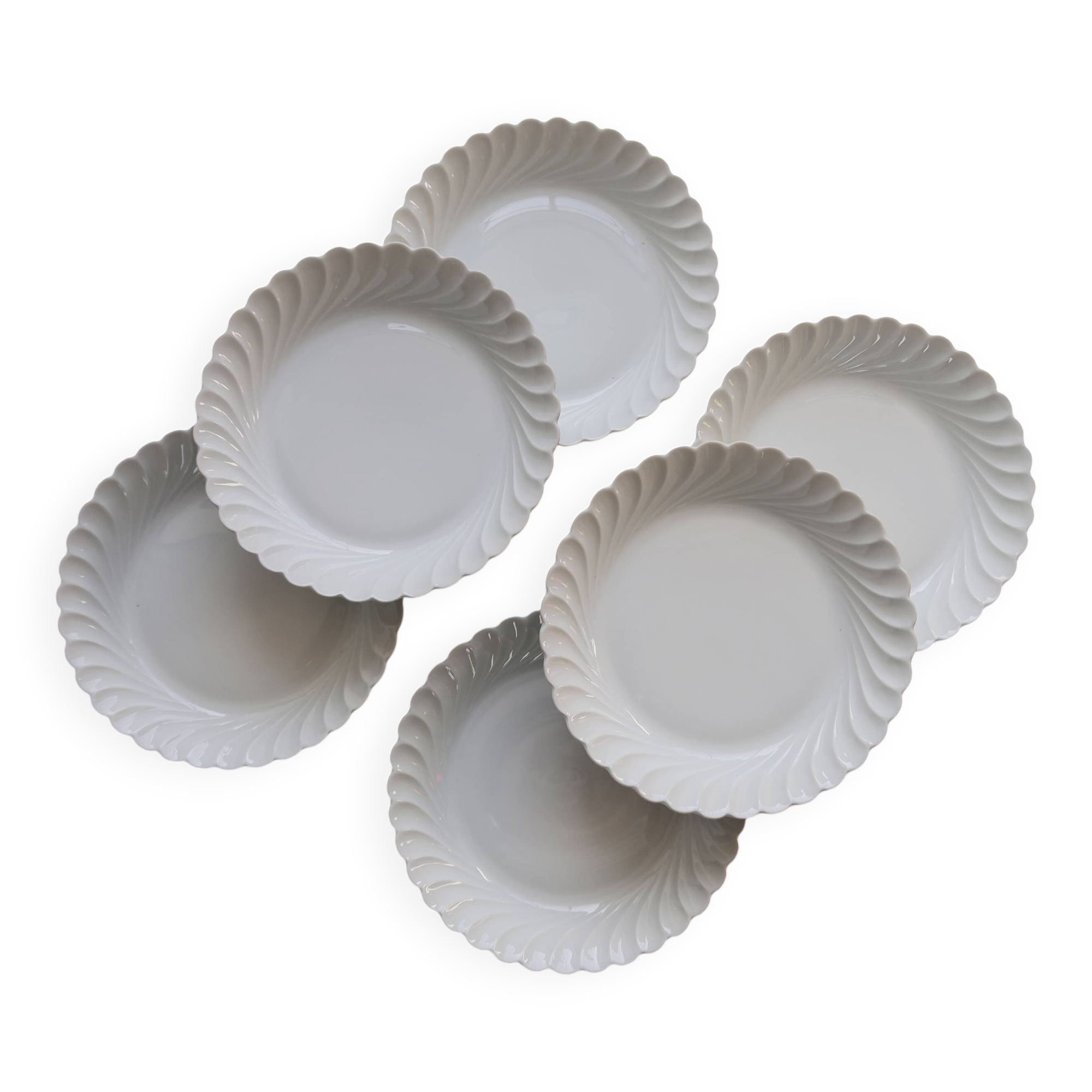 6 vintage white twisted porcelain soup plates from Limoges Haviland
