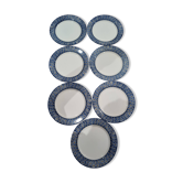 7 assiettes plates vintage en faïence — Décor marguerites bleues