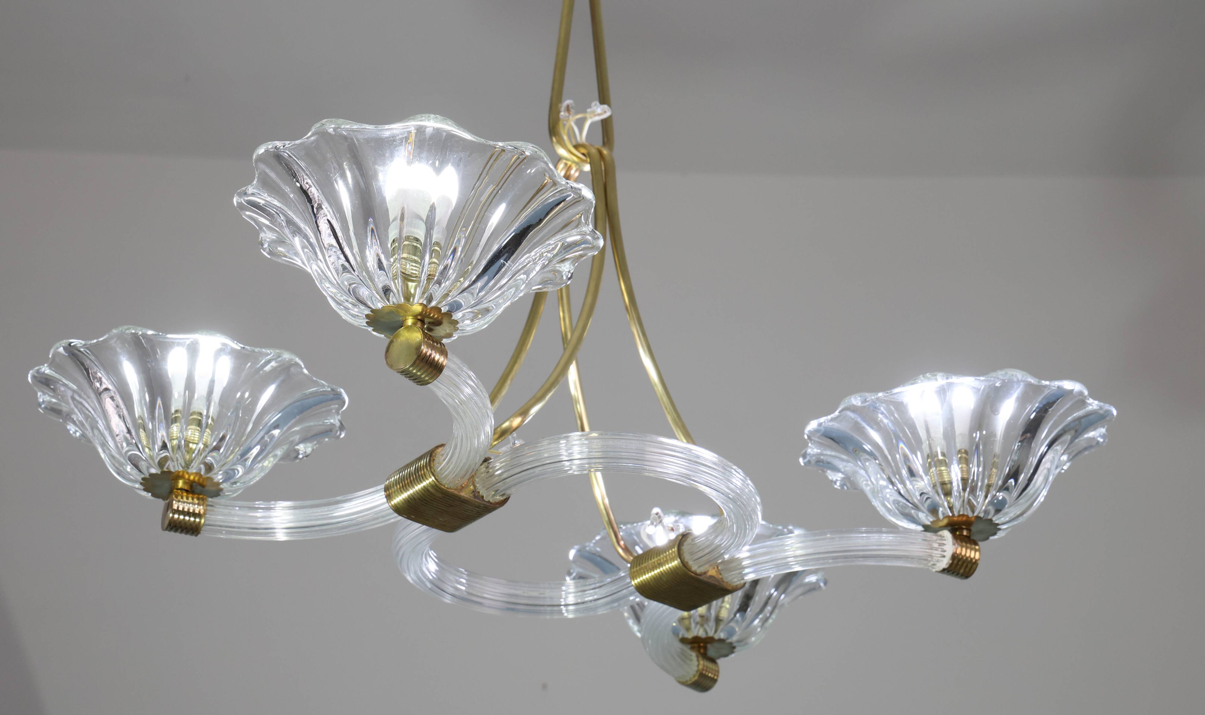 Extraordinary Art Deco Murano Glass and Bronze Chandelier by Barovier&Toso, 1950