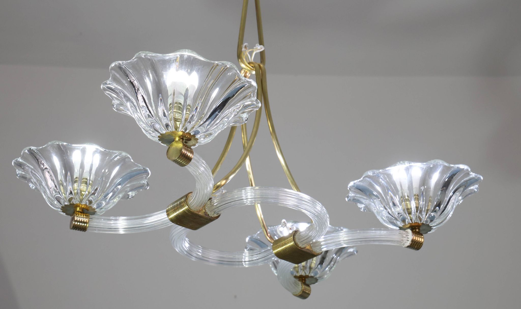 Extraordinary Art Deco Murano Glass and Bronze Chandelier by Barovier&Toso, 1950