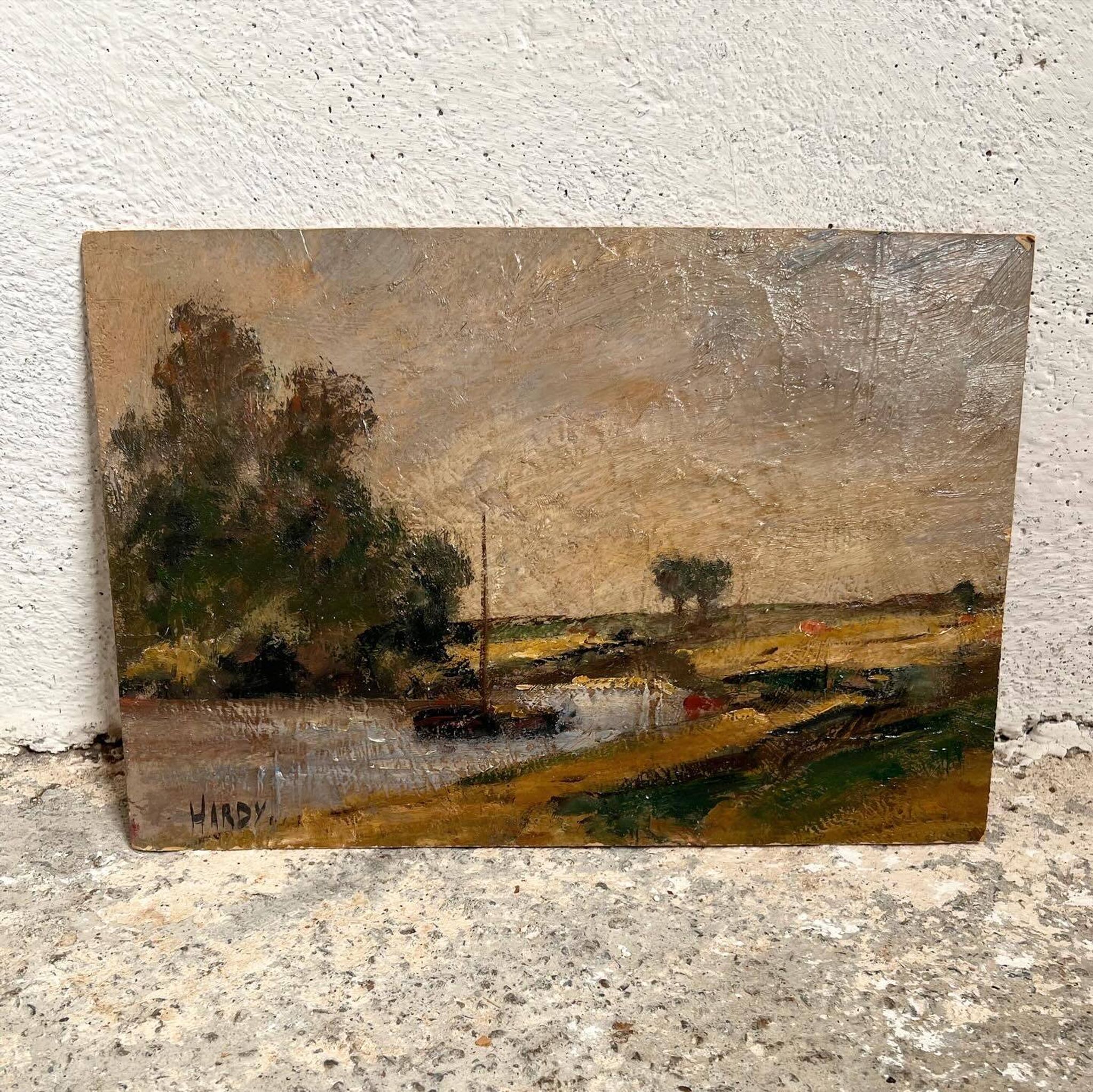 Peinture gabare sur rivière campagne française