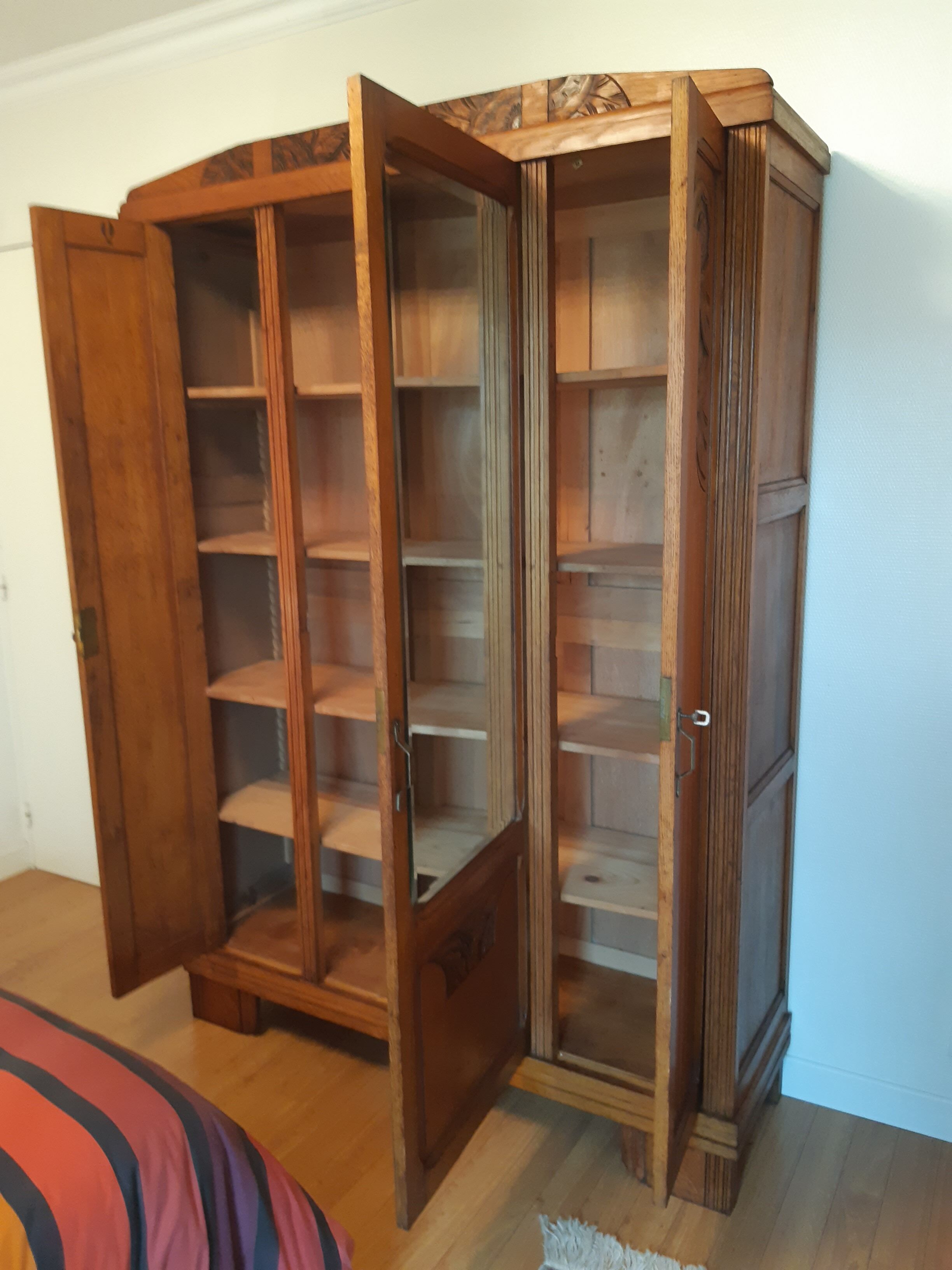 3-door Art Deco Parisian wardrobe and bevelled mirror