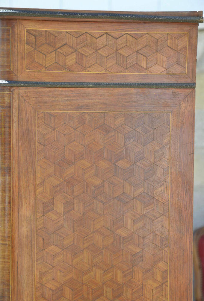 Marquetry and bronze showcase