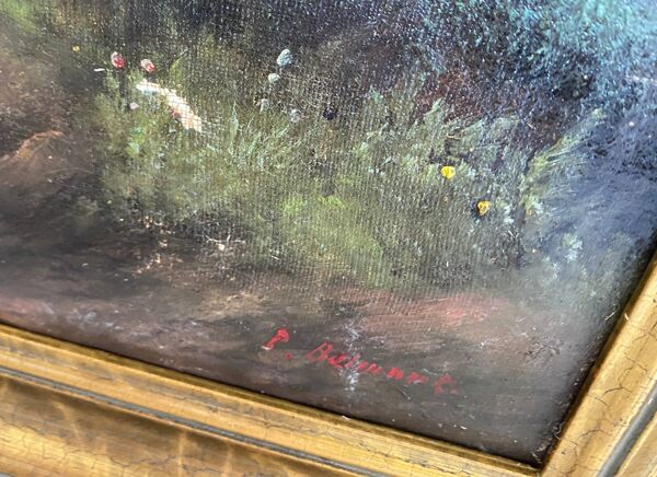 Tableau HST ''Paysage à la rivière animé'' signé P. Belmont (à restaurer) XIX°