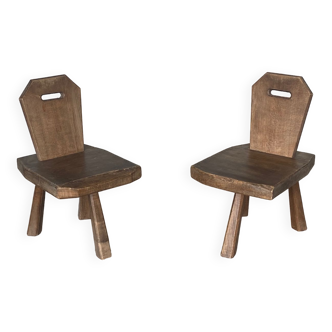 Pair of low chalet stools with backs