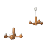 Pair of Ikea pine pendant lights from the 1980s.