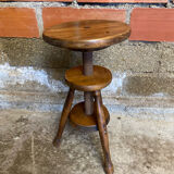 Antique Painter's Stool with Screw, Dark Wood, Turned Tripod Legs, Wine Colour