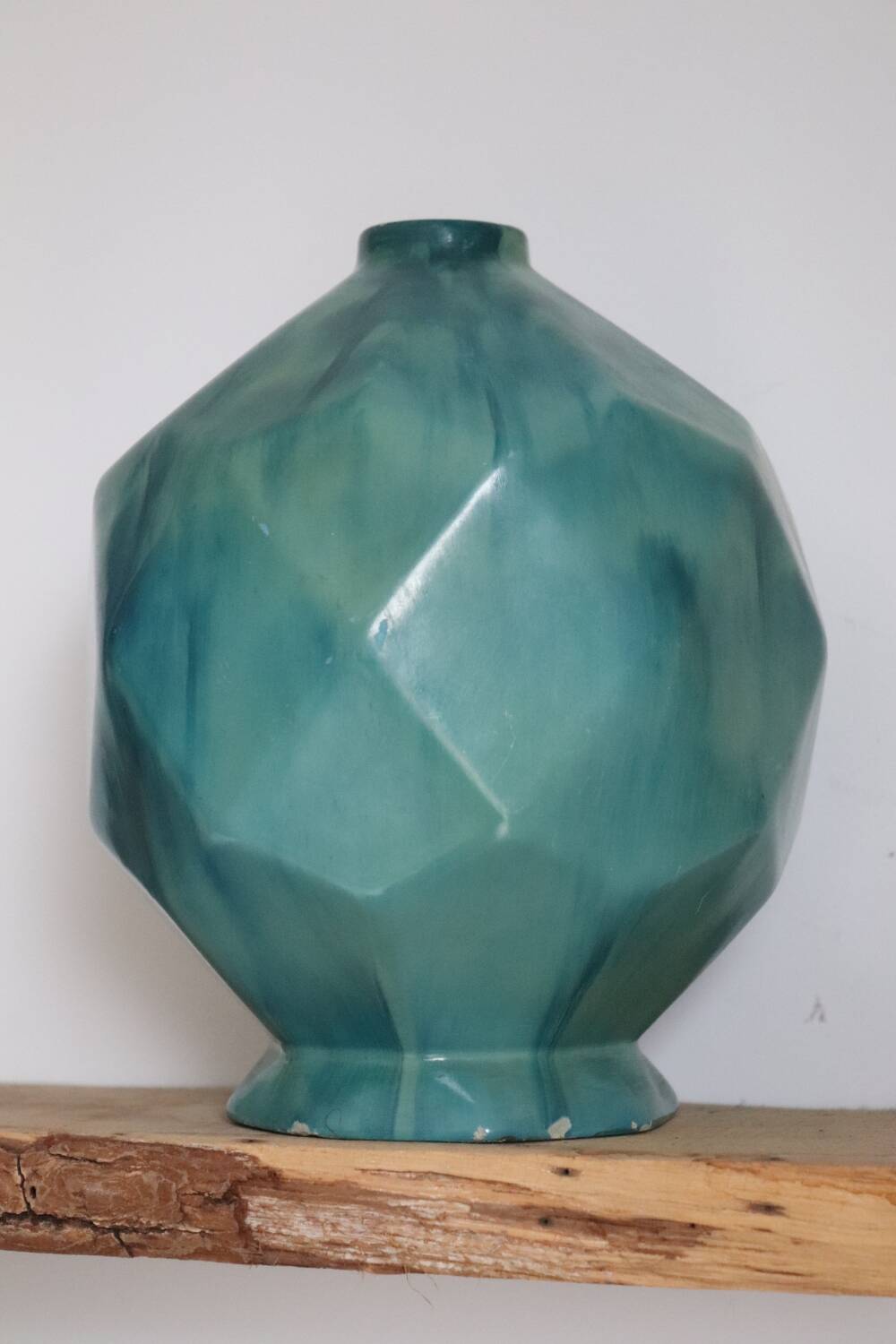 Antique blue ceramic origami ball vase